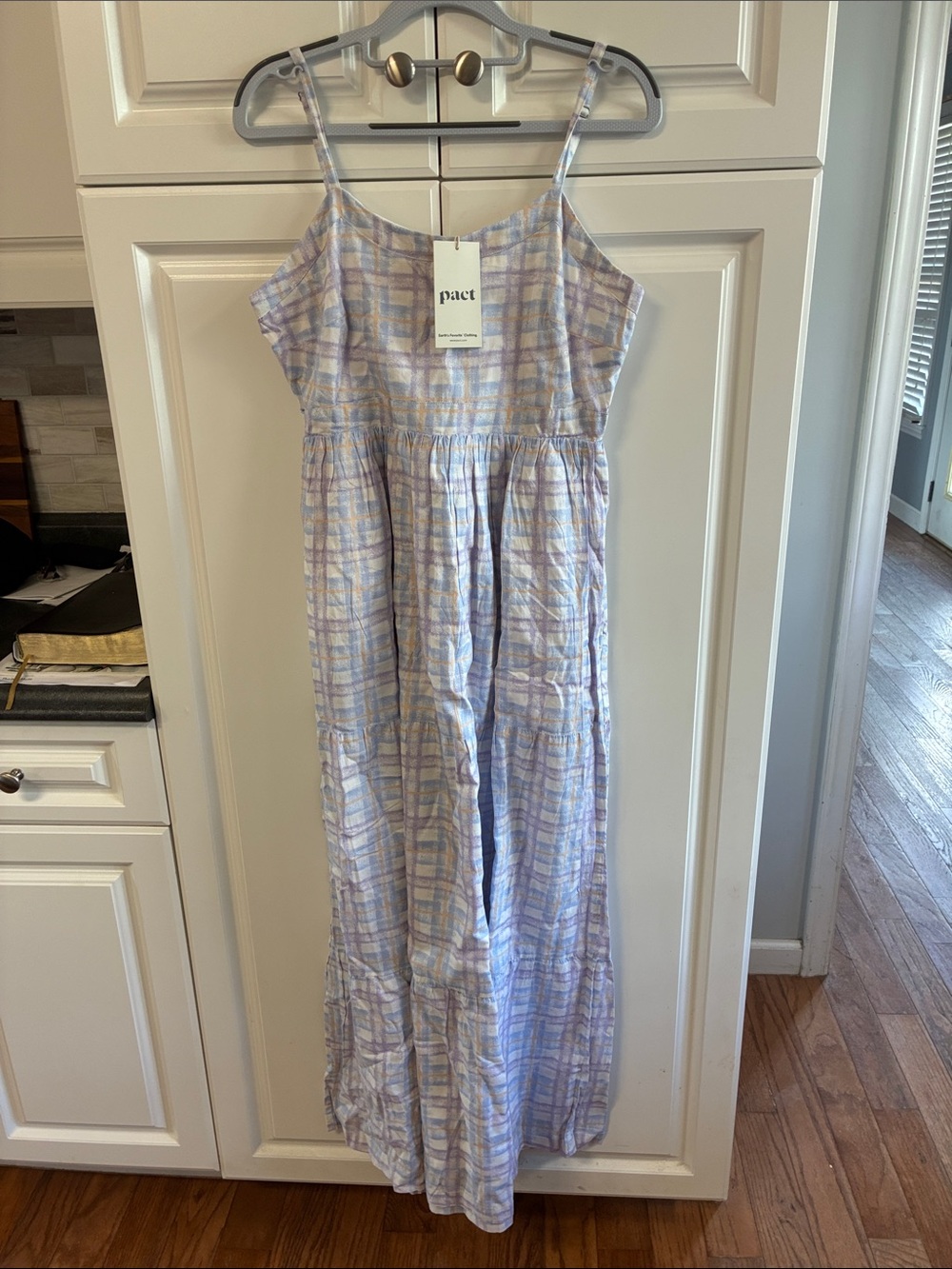 Pact Pastel Plaid Sleeveless Maxi Dress in Lilac and Pale Yellow size M NWT